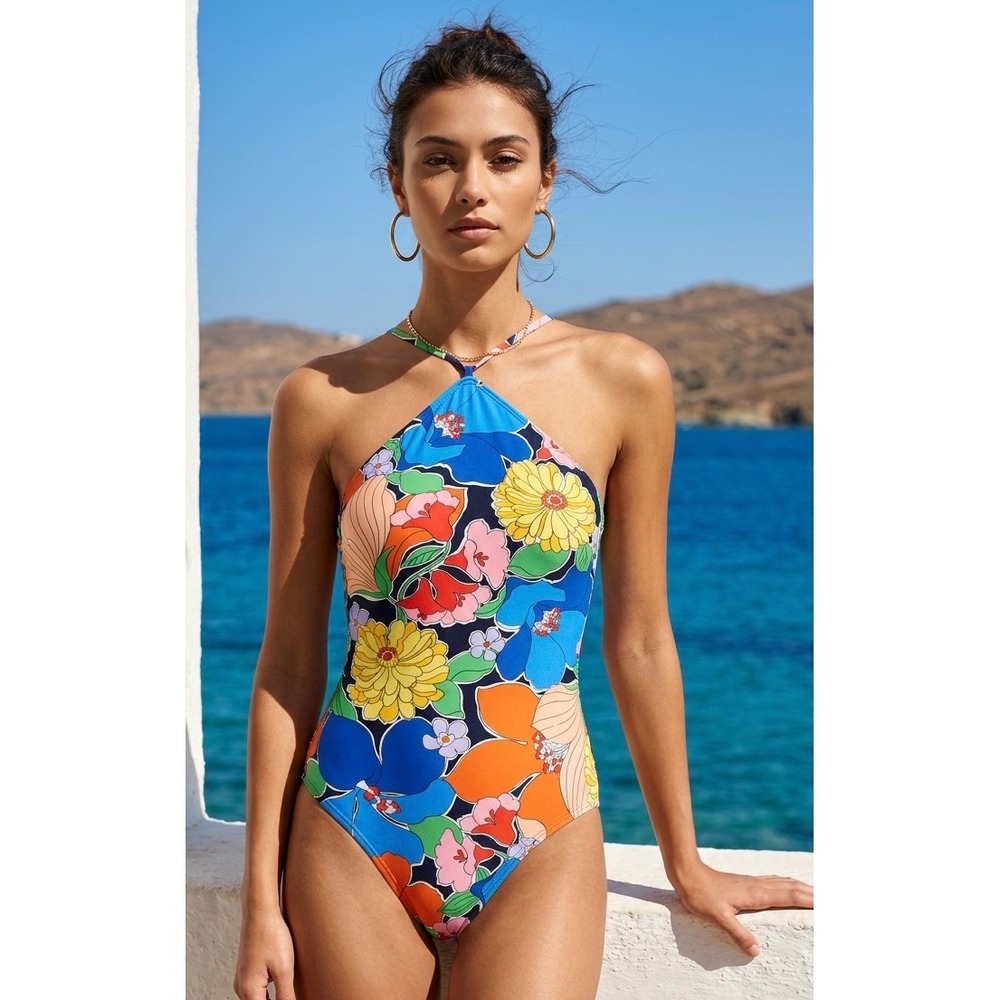 Kate Spade Medium High Neck One Piece Swimsuit Womens Multi Floral S5D231